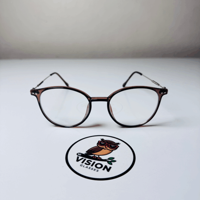 Mocha Kahverengi Yuvarlak Hafif Metal Saplı Unisex Şeffaf Camlı Mavi Işık Koruyucu Gözlük - Görsel 2