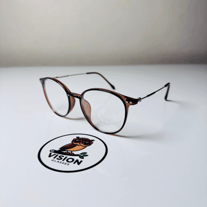 Mocha Kahverengi Yuvarlak Hafif Metal Saplı Unisex Şeffaf Camlı Mavi Işık Koruyucu Gözlük - Görsel 3