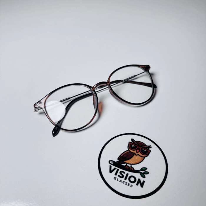 Mocha Kahverengi Yuvarlak Hafif Metal Saplı Unisex Şeffaf Camlı Mavi Işık Koruyucu Gözlük - Görsel 4