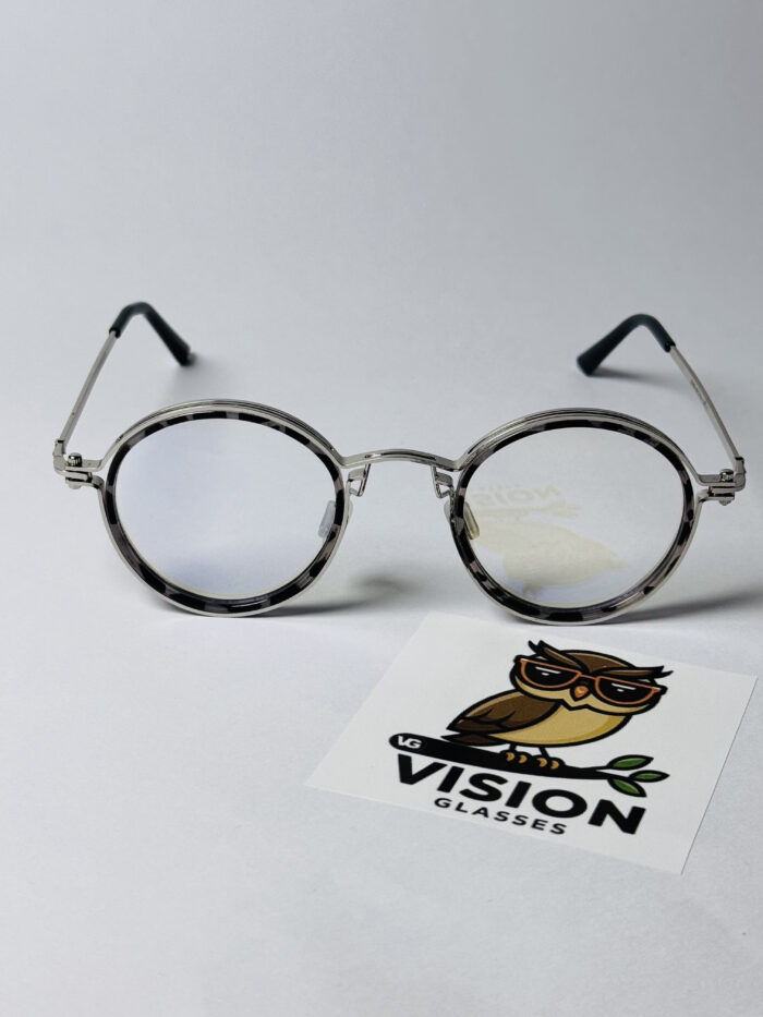 Desenli Yuvarlak Metal Unisex Şeffaf Camlı Mavi Işık Koruyucu Gözlük - Görsel 3