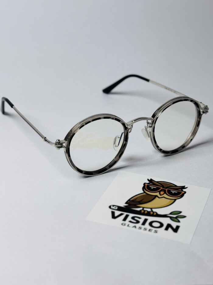 Desenli Yuvarlak Metal Unisex Şeffaf Camlı Mavi Işık Koruyucu Gözlük - Görsel 2