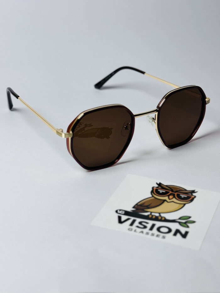 Kahverengi Geometrik Kadın Lüks Güneş Gözlüğü - Görsel 1
