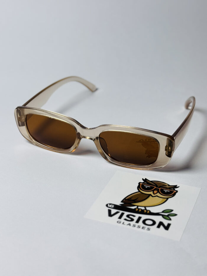 Vintage Kahverengi Dikdörtgen Unisex Güneş Gözlüğü - Görsel 1