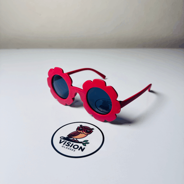 2 Çocuk Kırmızı Çiçek Hafif Güneş Gözlüğü - Görsel 1